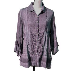 Parsley & Sage Purple BOHO Artsy Embellished Button Front Tunic Top XL NWOT